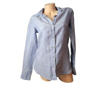 Sigrid Olsen 100% Linen Blue Long Sleeve Button-Up Shirt w/Button freature